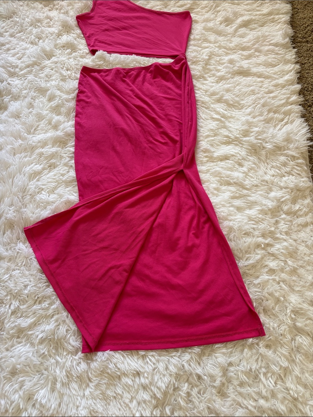 One-Shoulder Fuchsia Cutout Maxi Dress